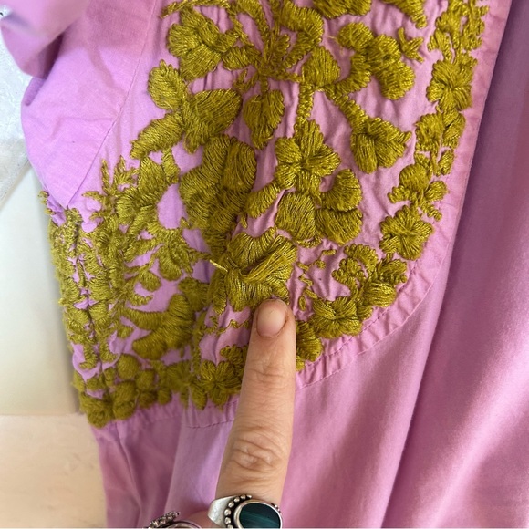 Sister Mary Floral Embroidered Kaftan Dress with Flutter Sleeves Vacation Boho - Picture 13 of 14